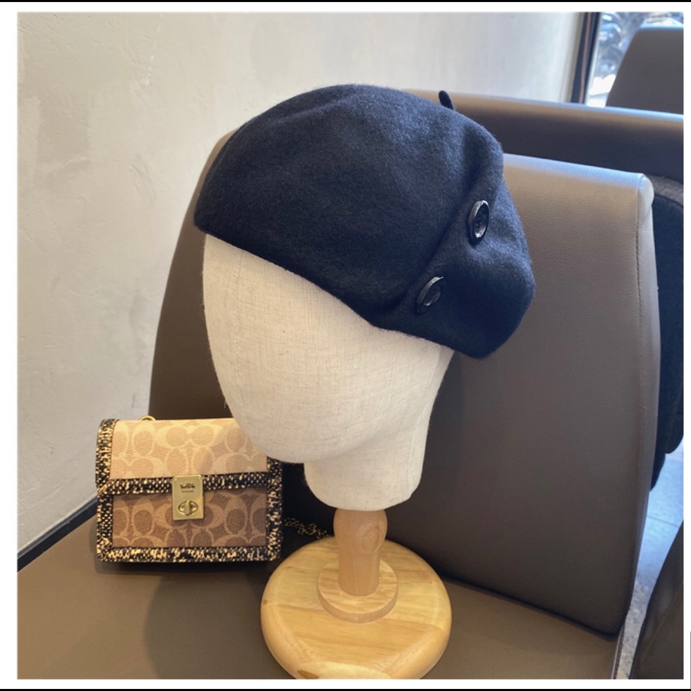 New Cream color beautiful wool blend button beret painters hat - Picture 4 of 8